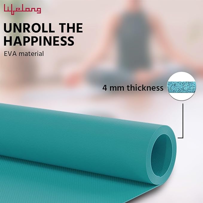 Lifelong LLYM93 Yoga mat for Women & Men EVA Material 4mm Sea Green Anti Slip for Gym Workout