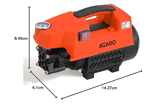 AGARO Supreme High Pressure Washer, 1800 Watts, 120 Bars, 6.5L/Min Flow Rate, 8 Meters Outlet Hose, Portable, for Car,Bike and Home Cleaning Purpose, Black and Orange