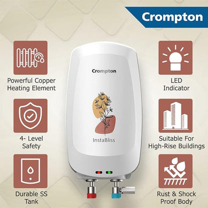 Crompton InstaBliss 3-L Instant Water Heater (Geyser) with Advanced 4 Level Safety (White)