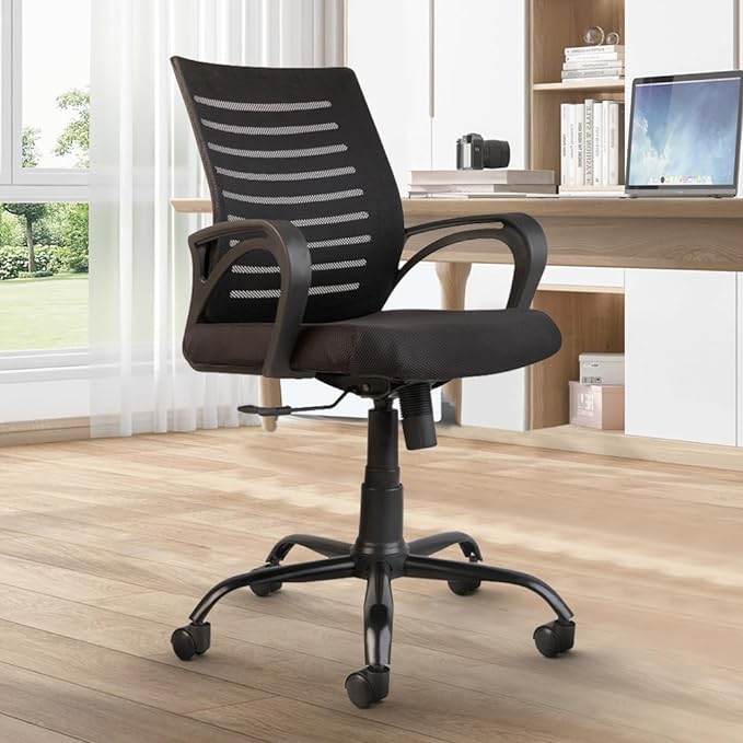 CELLBELL Desire C104 Mesh Mid Back Ergonomic Office Chair/Study Chair/Revolving Chair/Computer Chair for Work from Home Metal Base Height Adjustable Chair [Black] Virtual Demo Available