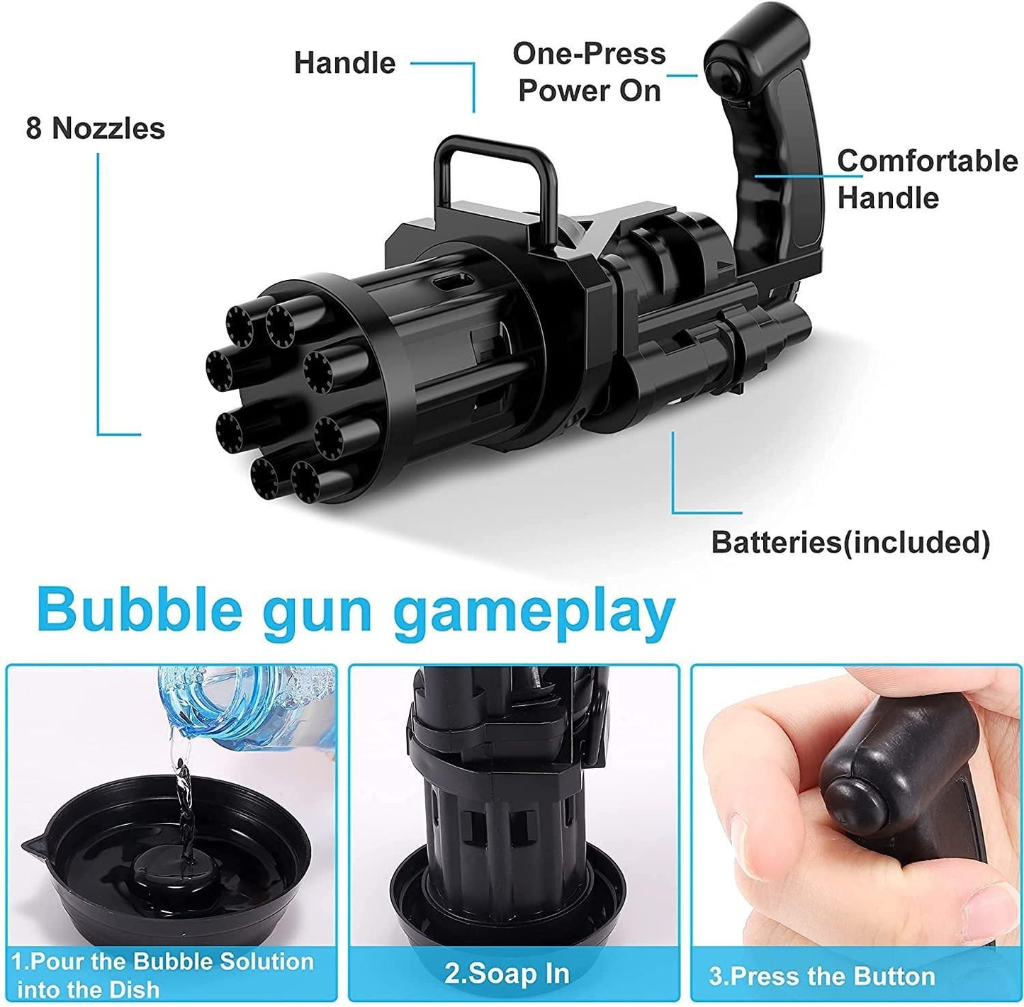 Bubble Gun- 8 Hole | Automatic Gatling Bubble Gun - Assorted Color