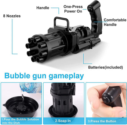 Bubble Gun- 8 Hole | Automatic Gatling Bubble Gun - Assorted Color