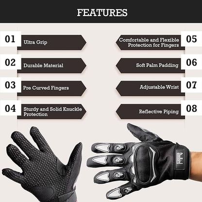 Steelbird Polyester Full Finger Bike Riding Gloves With Touch Screen Sensitivity At Thumb & Index Finger, Protective Off-Road Motorbike Racing (Medium, Black Grey, Cycling)