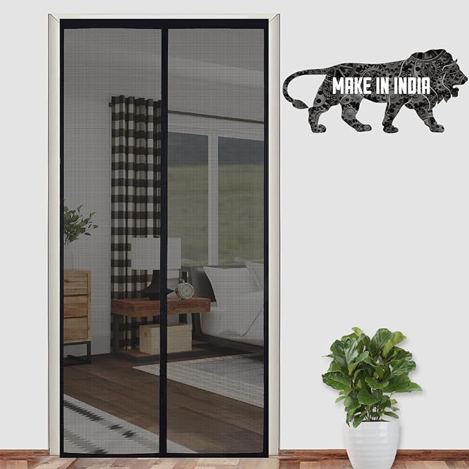 LifeKrafts Polyester Magnetic Mosquito Net for Door | Mosquito Curtain for All Door Types & Sizes | Auto-Closing Insect Screen to Keep Mosquito Out (Black, 210x100 Cms)