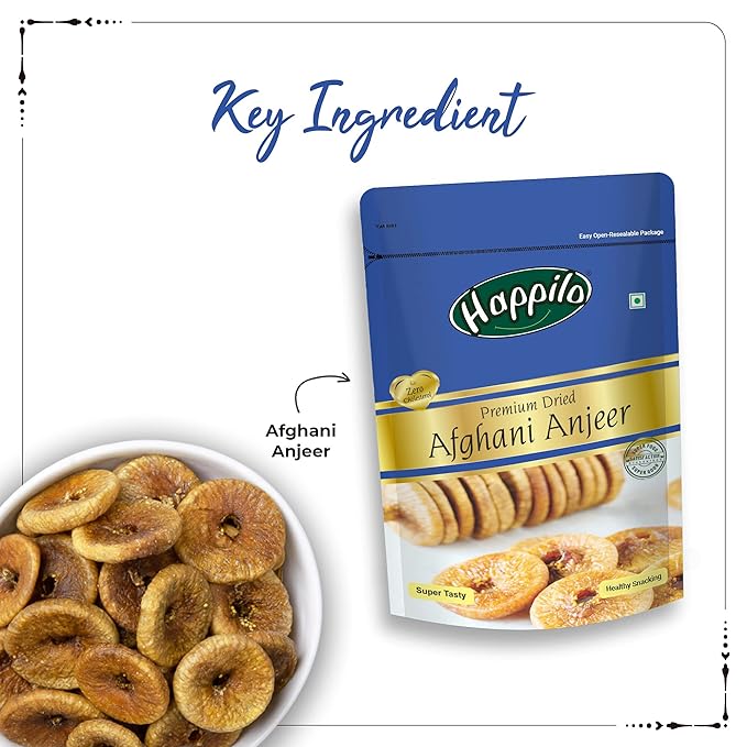 Happilo Premium Dried Afghani Anjeer 200 g Pack | Dried Figs Ajnir | Rich source of Fibre Calcium & Iron | Low in calories and Fat Free | Non-GMO Dried Figs