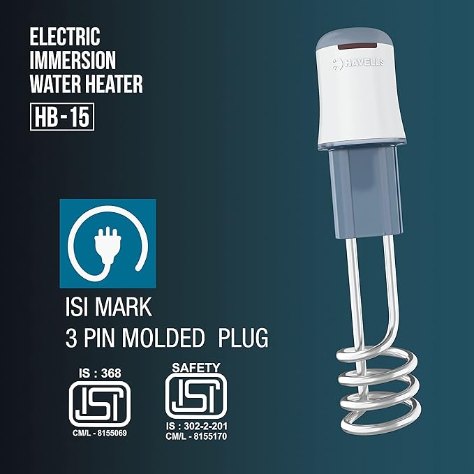 Havells Water Proof Immersion Water Heater HB 15 1500 Watt (White Blue)