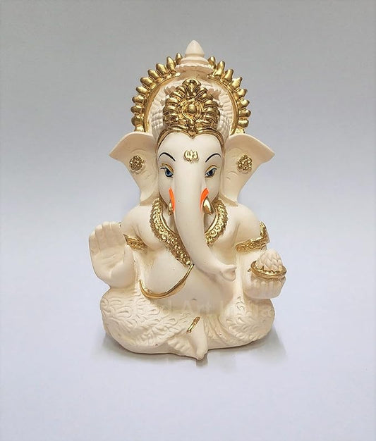 Gold Art India Peach Ivory Finish Ganesha Idol Car Dashboard Idol Home Decor Gifting Diwali Showpiece 3.5" Inches