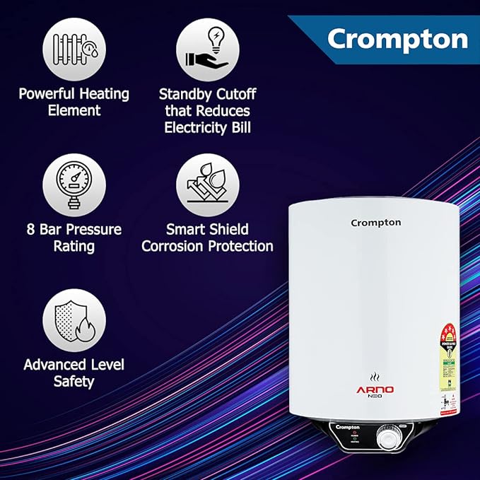 Crompton Arno Neo 15-L 5 Star Rated Storage Water Heater (Geyser) with Advanced 3 Level Safety (White)