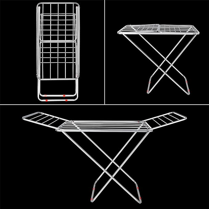 LiMETRO STEEL Stainless Steel Foldable Cloth Dryer Stand Double Rack Cloth Stands for Drying Clothes Steel (Cross)
