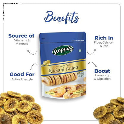 Happilo Premium Dried Afghani Anjeer 200 g Pack | Dried Figs Ajnir | Rich source of Fibre Calcium & Iron | Low in calories and Fat Free | Non-GMO Dried Figs