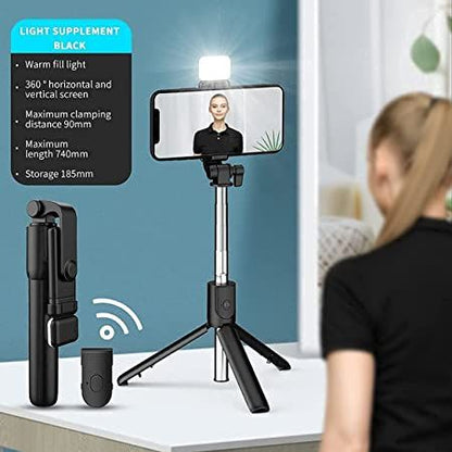 R1S Extendable Flash 3-in-1 Selfie Stick Tripod with Bluetooth Remote