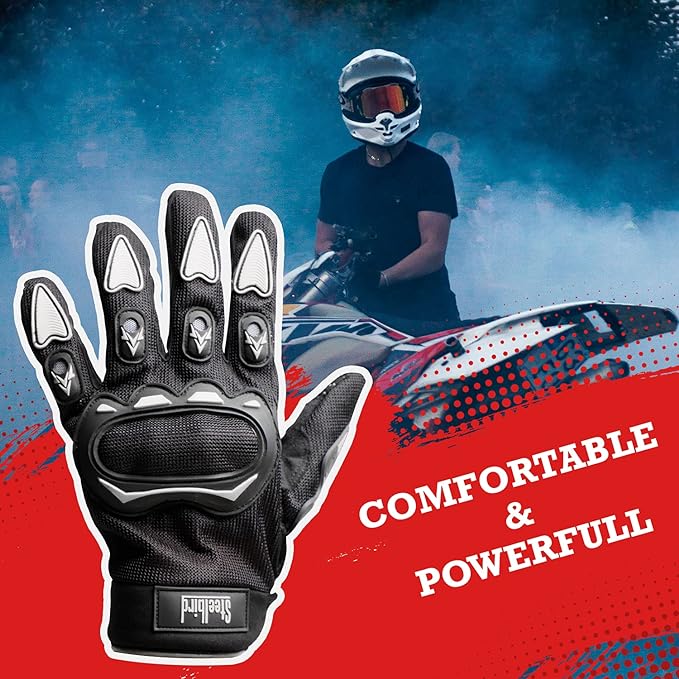 Steelbird Polyester Full Finger Bike Riding Gloves With Touch Screen Sensitivity At Thumb & Index Finger, Protective Off-Road Motorbike Racing (Medium, Black Grey, Cycling)