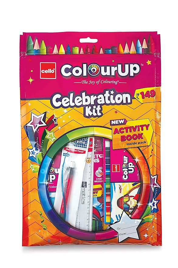 Cello ColourUp Celebration Kit|Colouring Kit includes Crayons, Sketch Pens, Coloured Pens & Activity Book|Best Gift Set for Kids Birthdays, Return Gifts & Christmas Presents