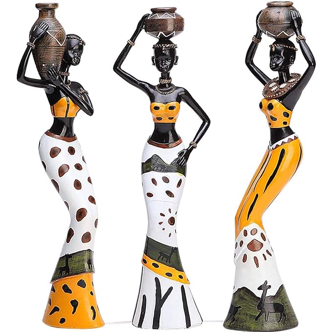 Xtore Beautiful Finish Uniquely Hand Crafted Home Dcor African Tribal Women Art Piece - (Set of 3, Multicolour), Resin
