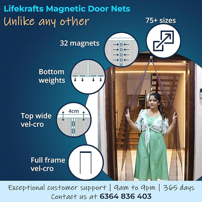 LifeKrafts Polyester Magnetic Mosquito Net for Door | Mosquito Curtain for All Door Types & Sizes | Auto-Closing Insect Screen to Keep Mosquito Out (Black, 210x100 Cms)