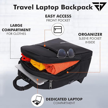 FUR JADEN Anti Theft Number Lock Backpack Bag with 15.6 Inch Laptop Compartment, USB Charging Port & Organizer Pocket for Men Women Boys Girls