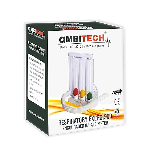 AmbiTech Respiratory 3 Ball Lung Exerciser, Spirometer, Pack of 1, White