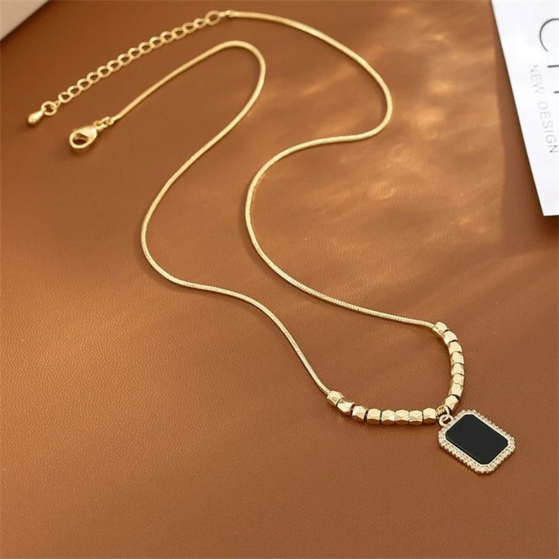 Rectangle Black Diamond Gold Necklace Chain For Women & Girls