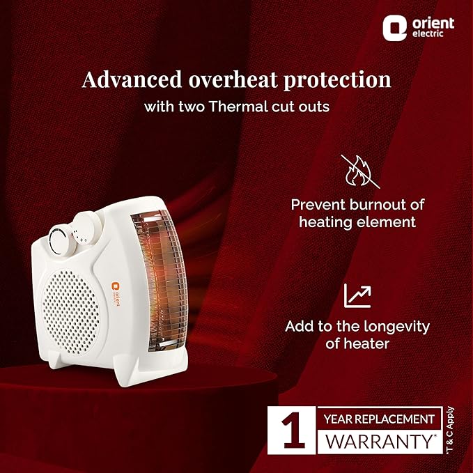 Orient electric Areva fan heater|2000W power|2 heating modes|Compact design |1 year replacement warranty