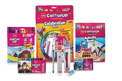 Cello ColourUp Celebration Kit|Colouring Kit includes Crayons, Sketch Pens, Coloured Pens & Activity Book|Best Gift Set for Kids Birthdays, Return Gifts & Christmas Presents